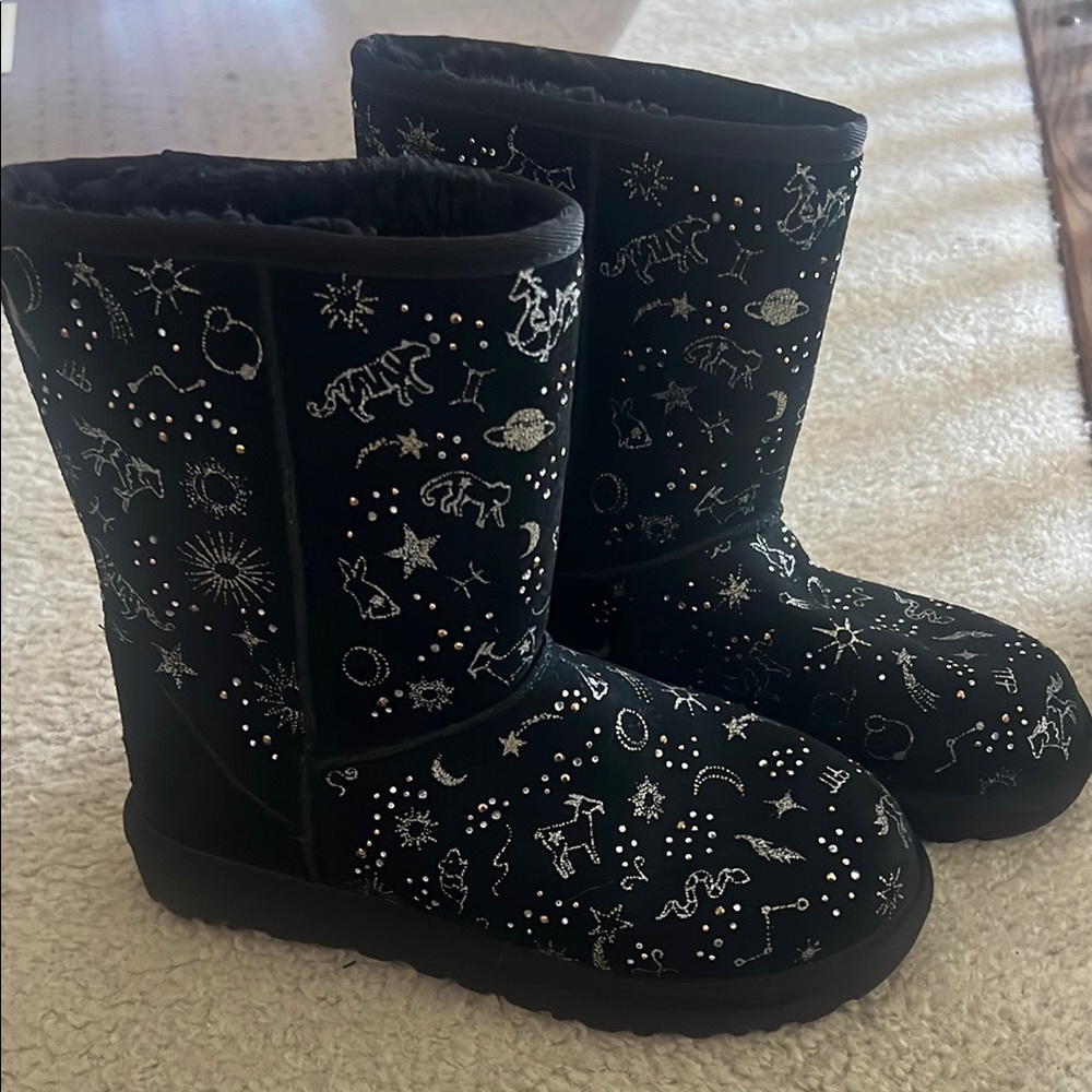 Worn once inside UGG Black Cosmic Print Boots